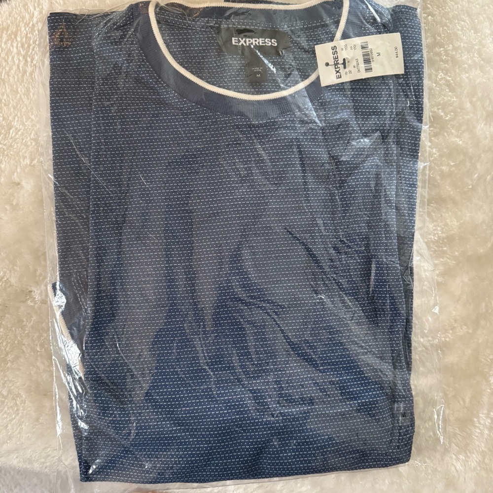 Express Men’s T-Shirt - Navy Blue & White Print - Size Medium